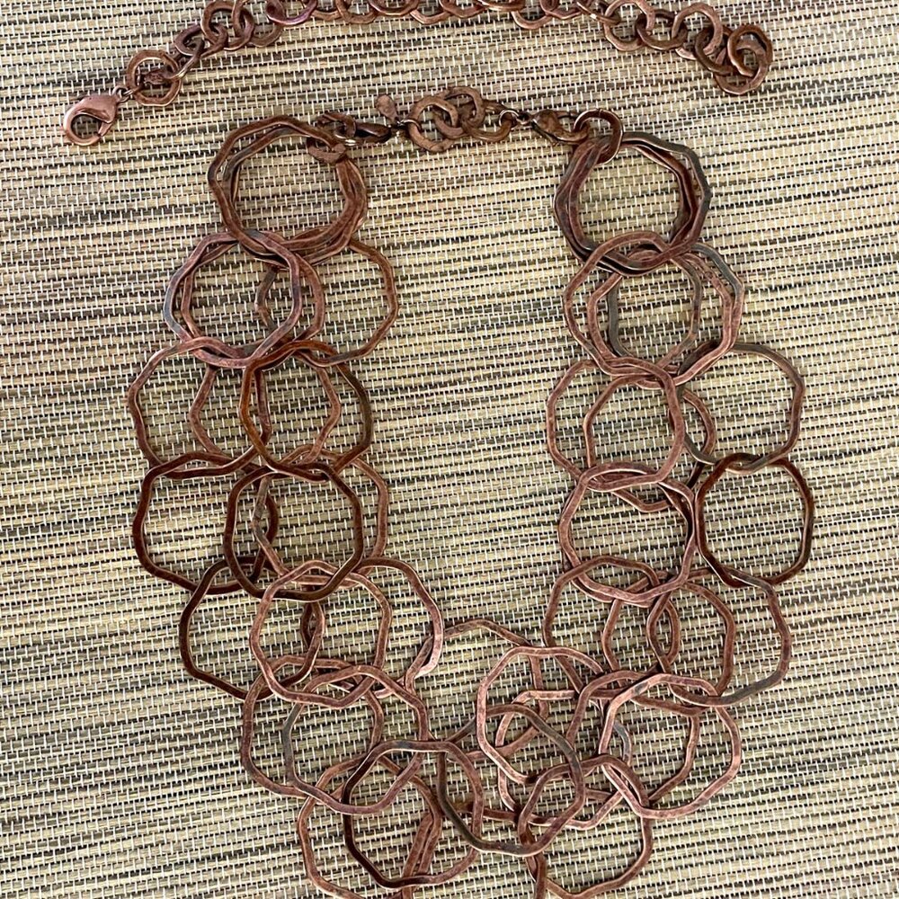 Copper Linked Necklace Geometric Statement Collar - image 2